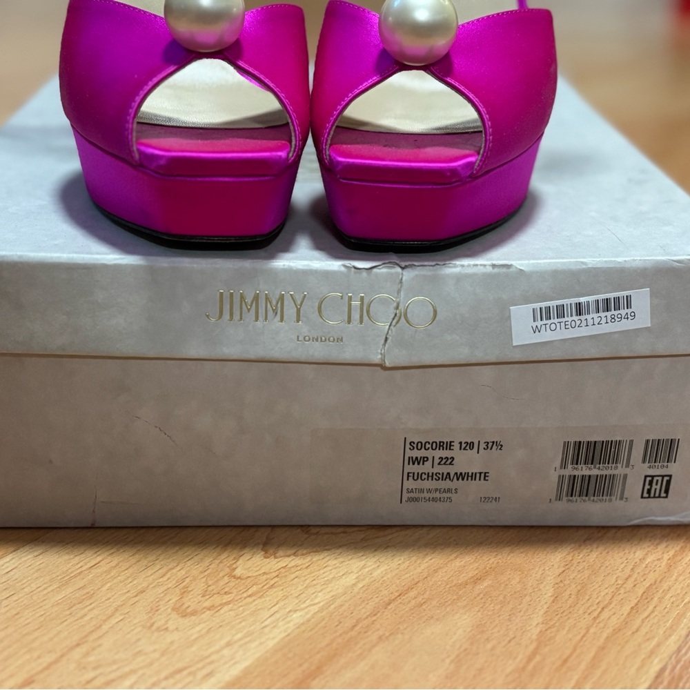 Jimmy Choo Pink Satin Heels with Pearl Detail - Picture 7 of 8